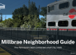 Living in Millbrae CA: Peninsula commuter rail train and tracks near the transit corridor